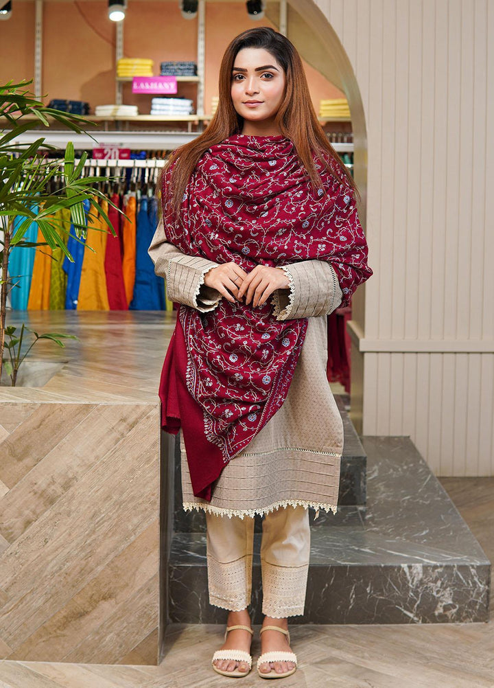 Sanaulla Exclusive Range  Pashmina  Shawls MAMA-47 Maroon - Pashmina Shawls