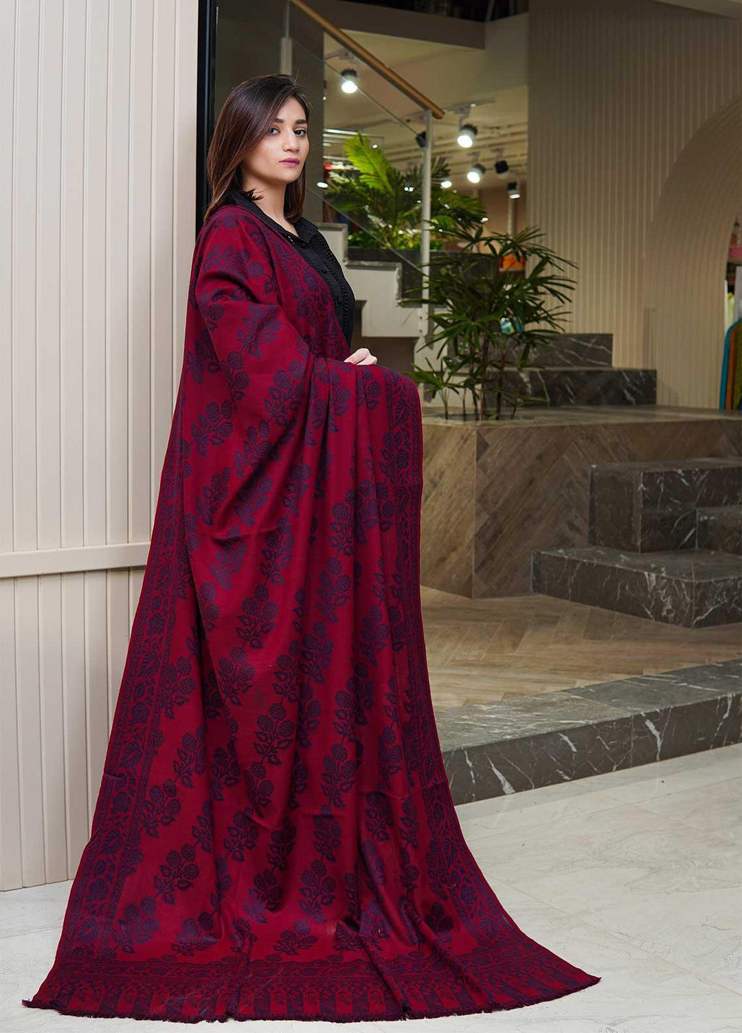 Sanaulla Exclusive Range  Pashmina  Shawls MAMA-48 Maroon-2 - Pashmina Shawls