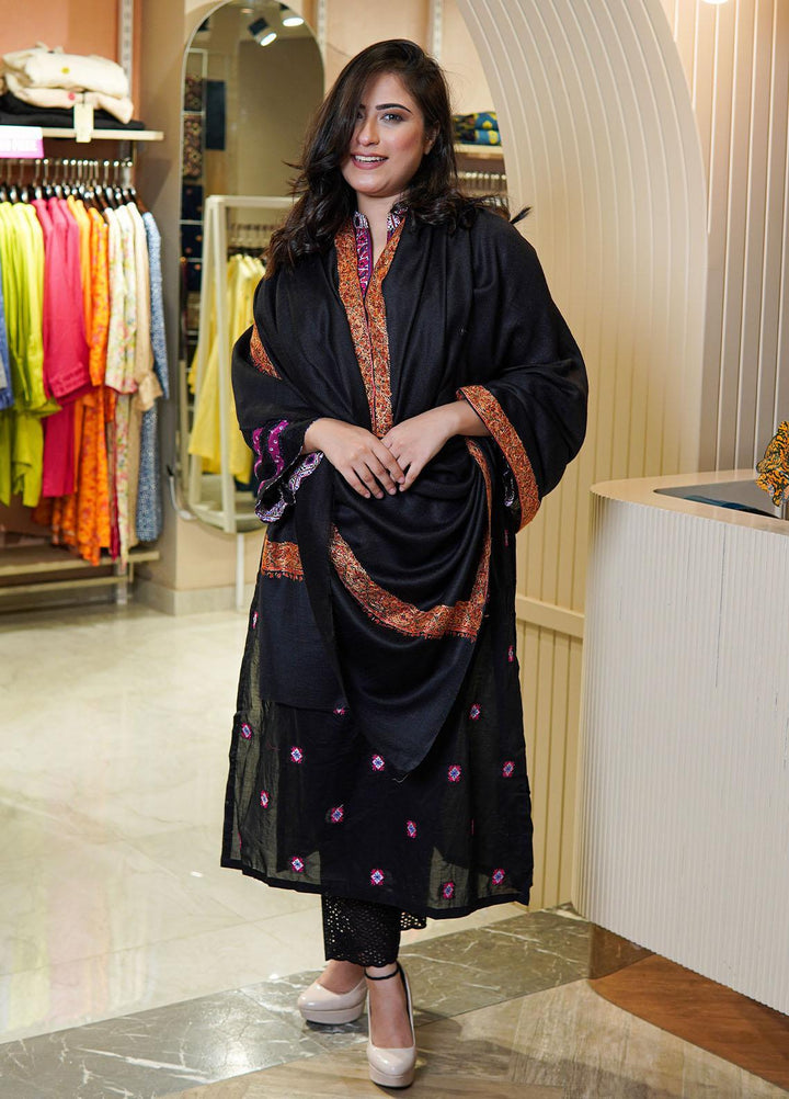 Sanaulla Exclusive Range  Pashmina  Shawls MAMA-16 Black-4 - Pashmina Shawls