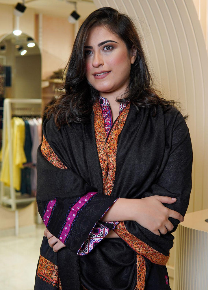 Sanaulla Exclusive Range  Pashmina  Shawls MAMA-16 Black-4 - Pashmina Shawls