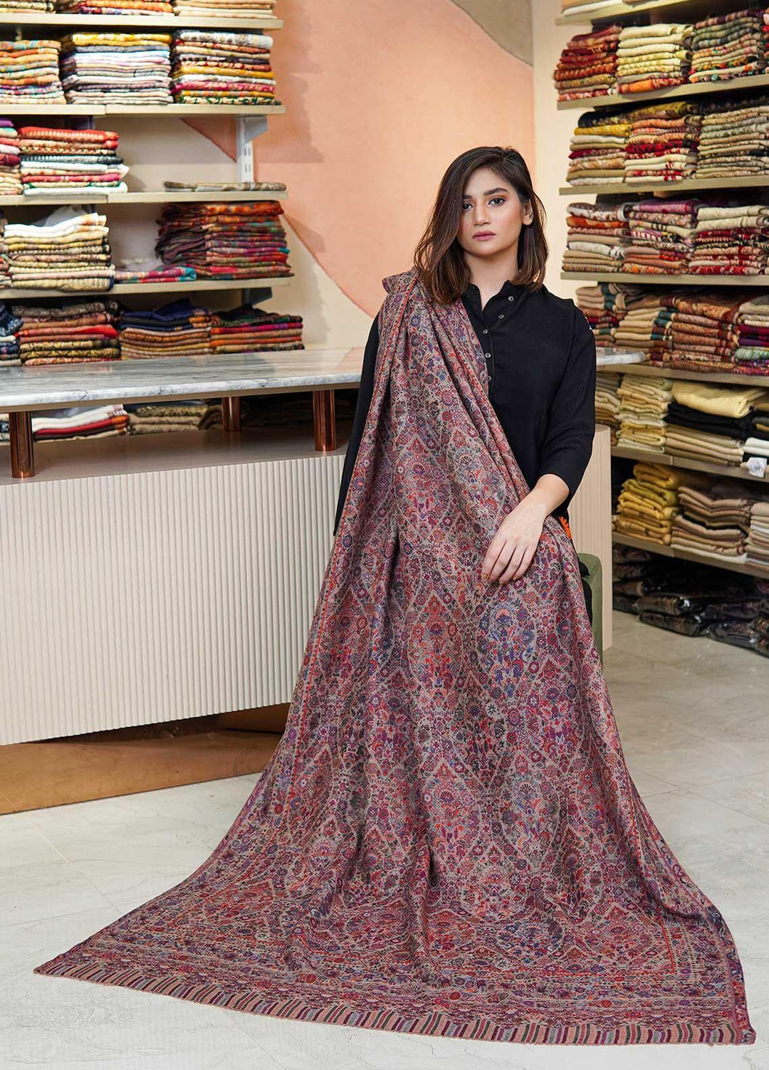 Sanaulla Exclusive Range  Pashmina  Shawls MAMA-32 Multi-1 - Pashmina Shawls