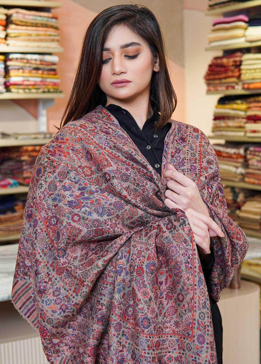 Sanaulla Exclusive Range  Pashmina  Shawls MAMA-32 Multi-1 - Pashmina Shawls