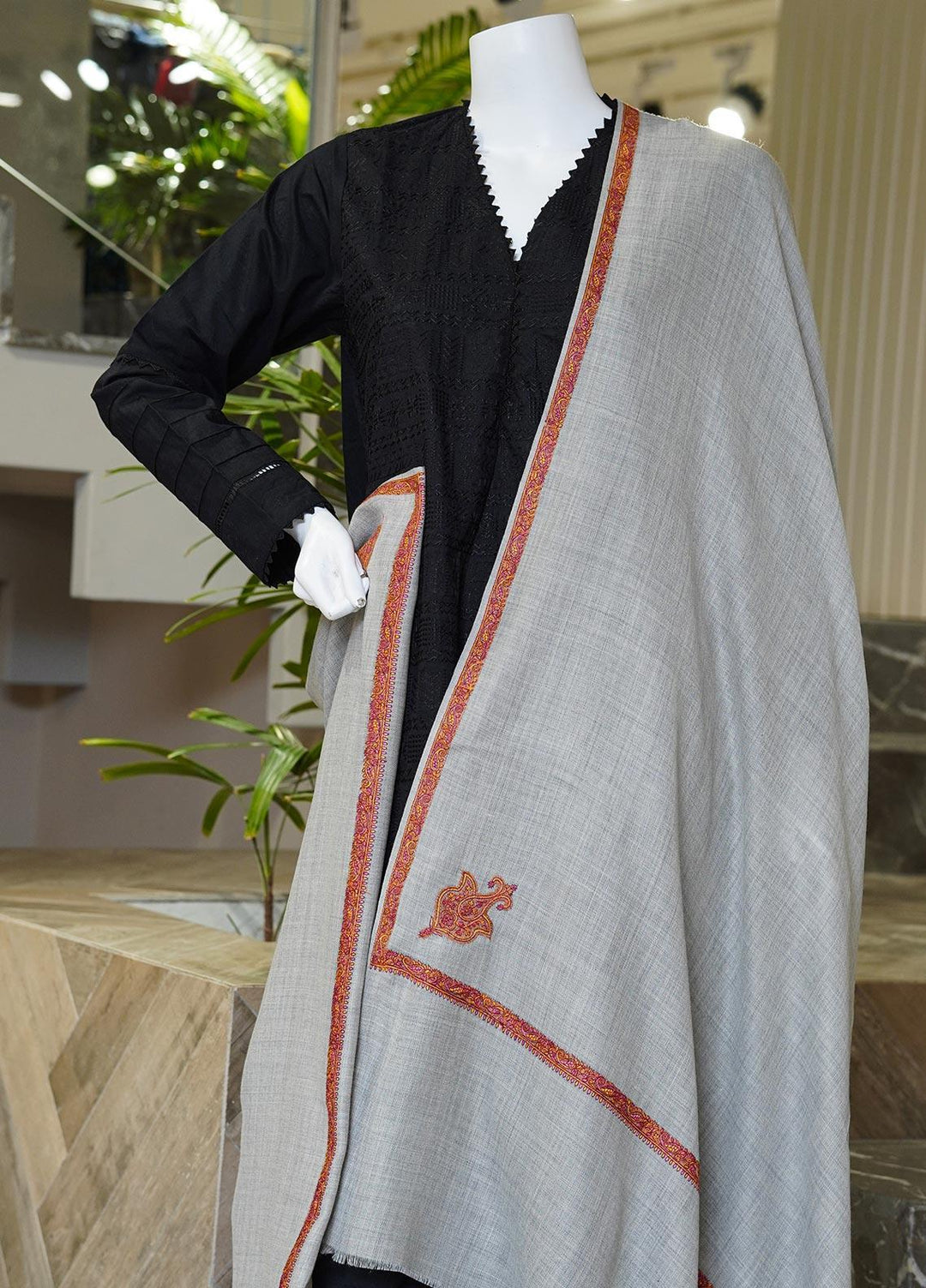 Sanaulla Exclusive Range  Pashmina  Shawls MAMA-14 Grey-2 - Pashmina Shawls