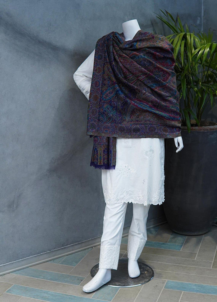 Sanaulla Exclusive Range  Jamawar  Shawls MAMA-42 Blue-1 - Pashmina Shawls