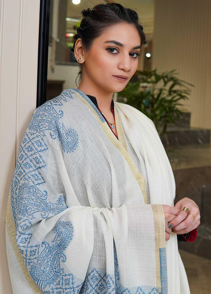 Sanaulla Exclusive Range  Pashmina  Shawls MAMA-44 Off White - Pashmina Shawls