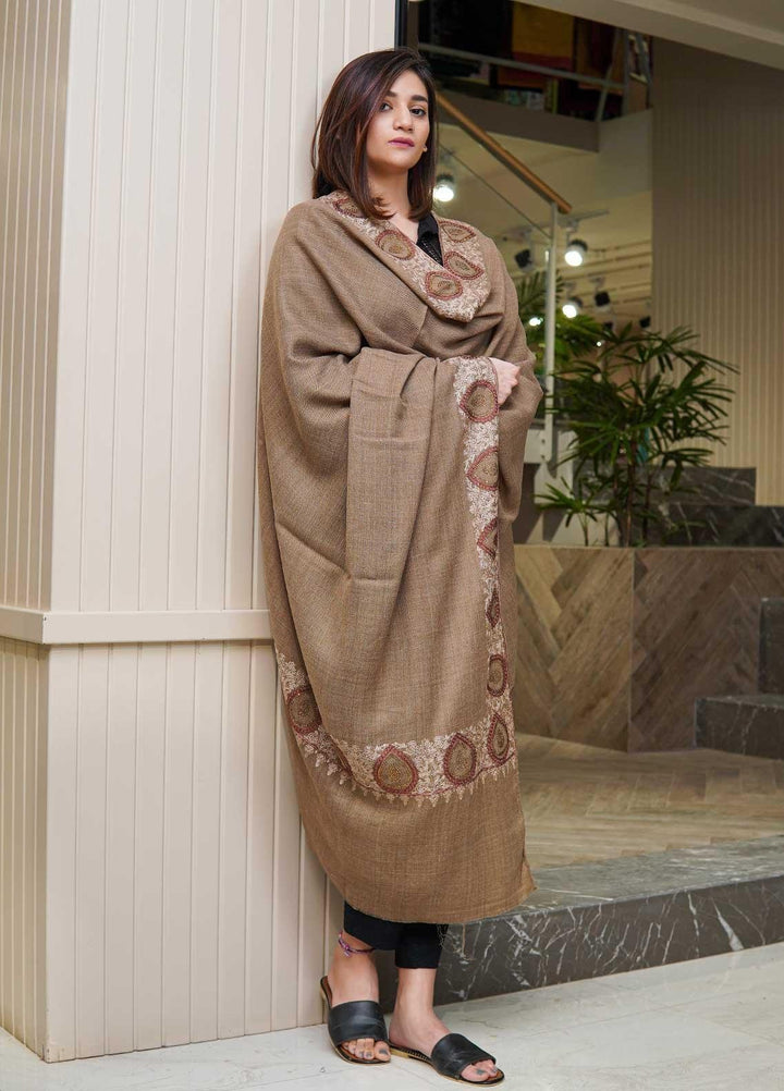 Sanaulla Exclusive Range  Pashmina  Shawls MAMA-51 Brown-1 - Pashmina Shawls