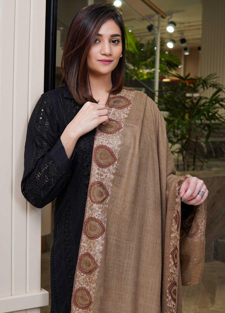 Sanaulla Exclusive Range  Pashmina  Shawls MAMA-51 Brown-1 - Pashmina Shawls