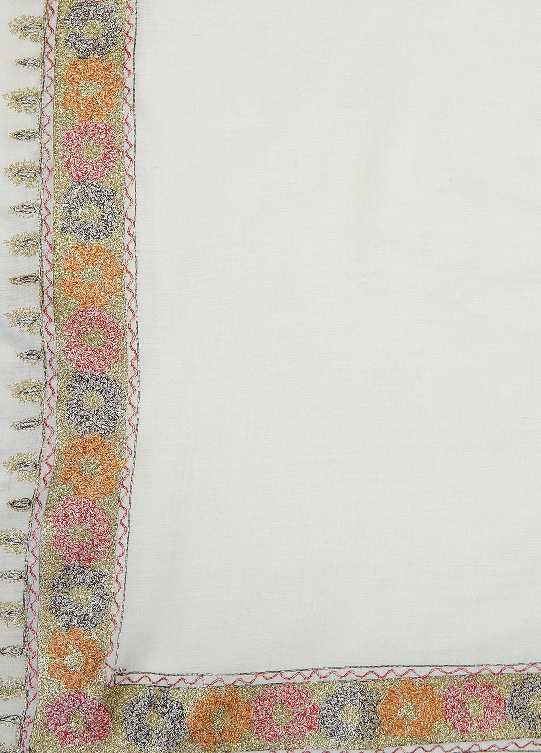 Sanaulla Exclusive Range  Pashmina  Shawls Tilla Neem Dour KPS-03 Off white - Pashmina Shawls