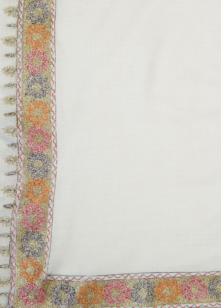 Sanaulla Exclusive Range  Pashmina  Shawls Tilla Neem Dour KPS-03 Off white - Pashmina Shawls