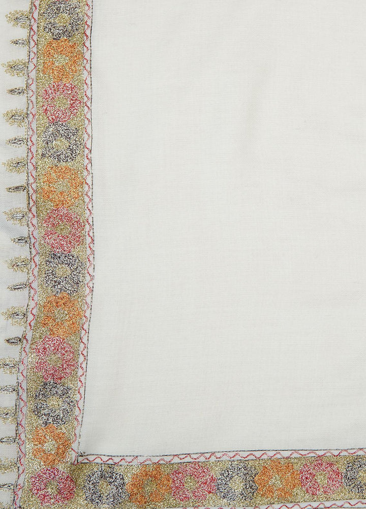 Sanaulla Exclusive Range  Pashmina  Shawls Tilla Neem Dour KPS-03 Off white - Pashmina Shawls