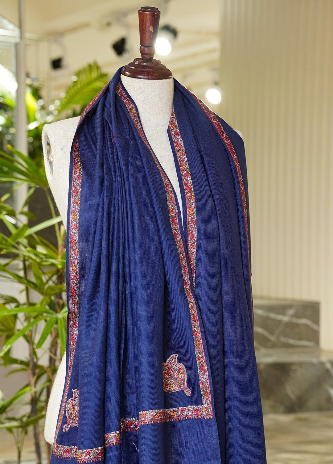 Sanaulla Exclusive Range  Pashmina  Shawls MAMA-14 Navy Blue - Pashmina Shawls