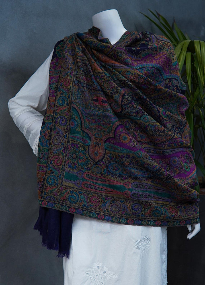 Sanaulla Exclusive Range  Jamawar  Shawls MAMA-42 Blue-2 - Pashmina Shawls