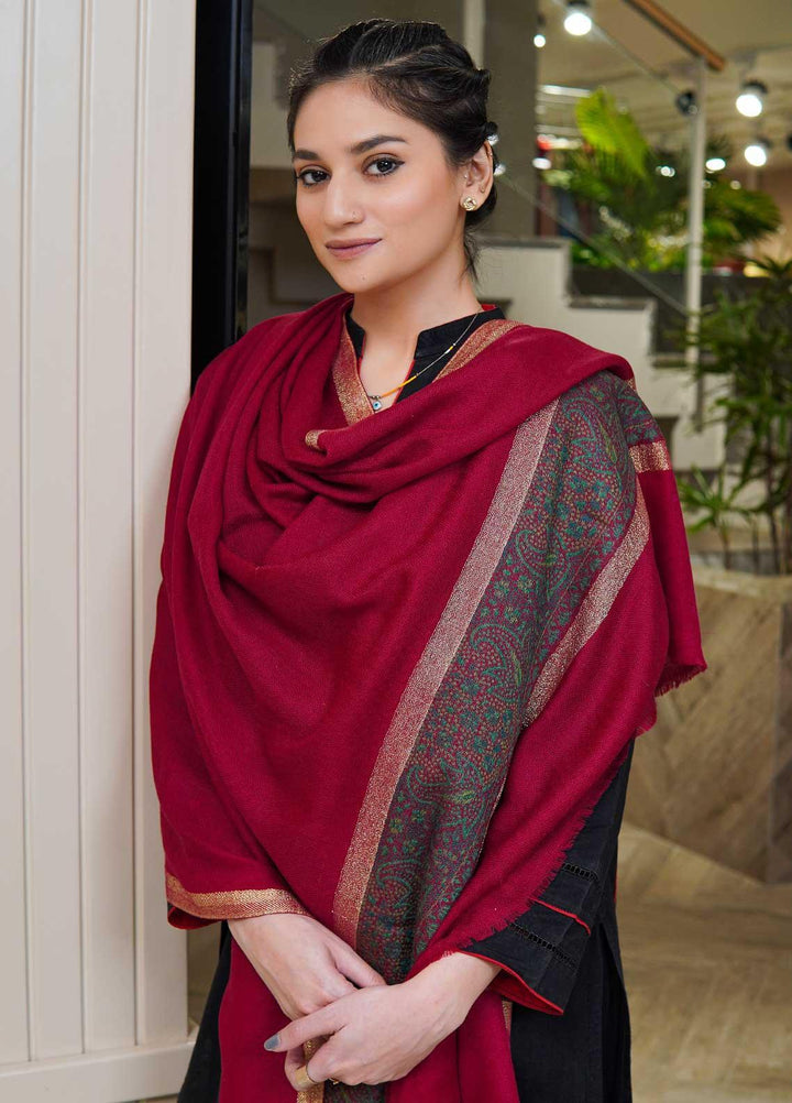 Sanaulla Exclusive Range  Pashmina  Shawls MAMA-44 Maroon - Pashmina Shawls