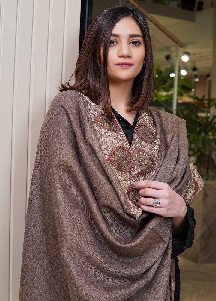 Sanaulla Exclusive Range  Pashmina  Shawls MAMA-51 Brown-2 - Pashmina Shawls