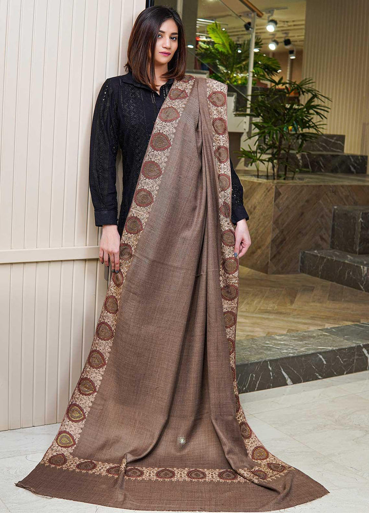 Sanaulla Exclusive Range  Pashmina  Shawls MAMA-51 Brown-2 - Pashmina Shawls