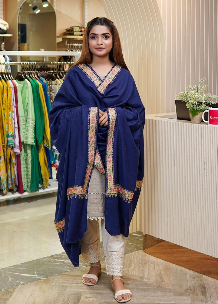 Sanaulla Exclusive Range  Pashmina  Shawls Tilla Neem Dour KPS-03 Blue - Pashmina Shawls