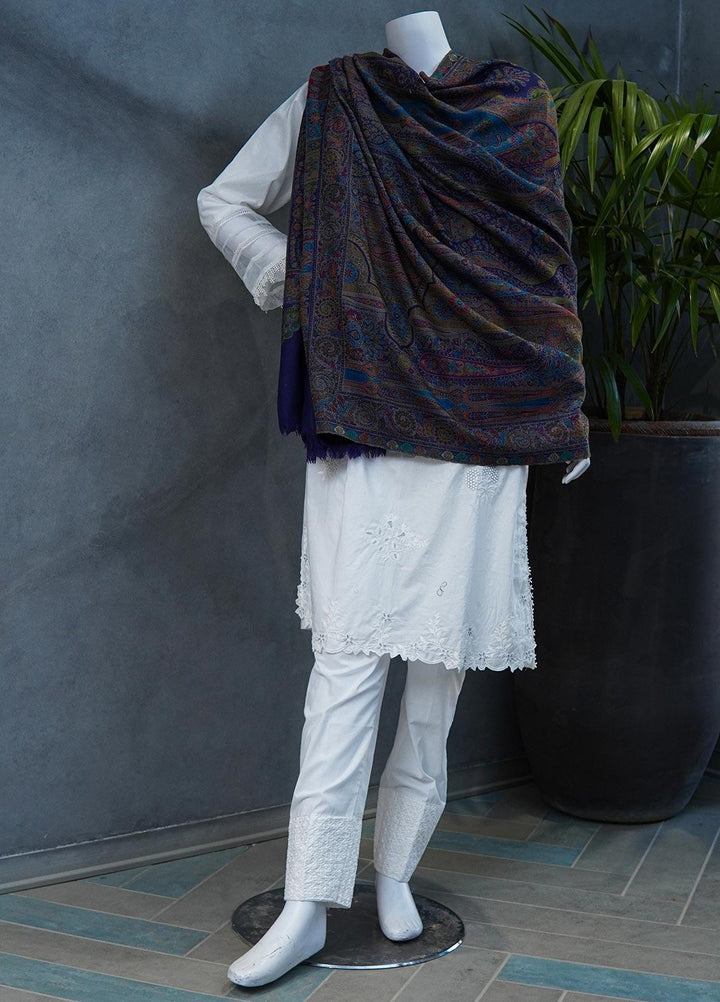 Sanaulla Exclusive Range  Jamawar  Shawls MAMA-42 Blue-3 - Pashmina Shawls