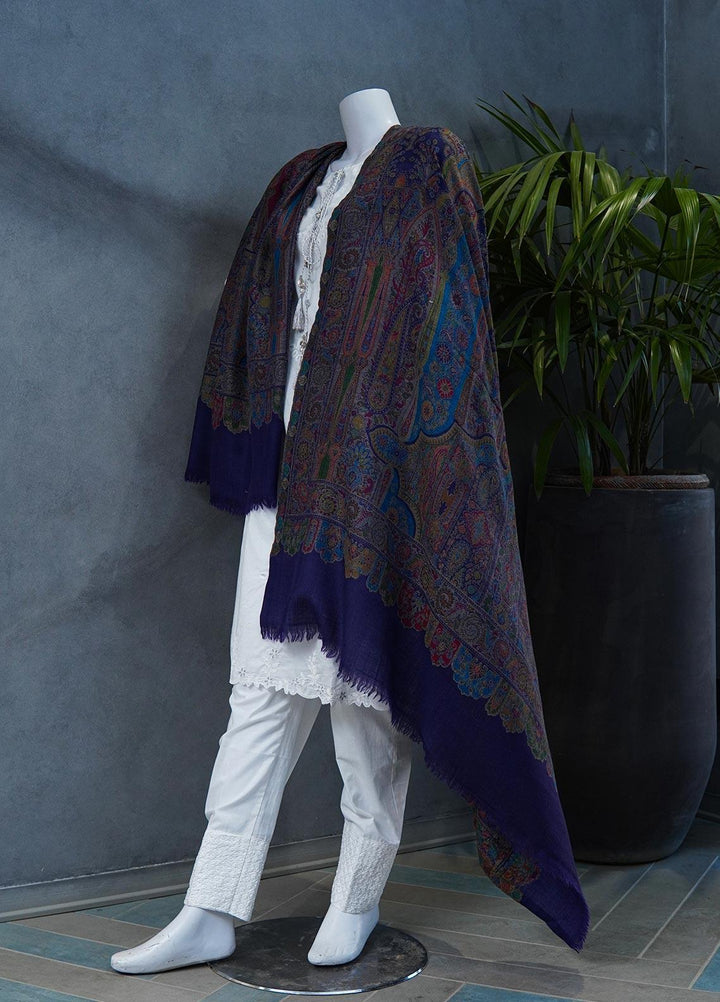 Sanaulla Exclusive Range  Jamawar  Shawls MAMA-42 Blue-3 - Pashmina Shawls
