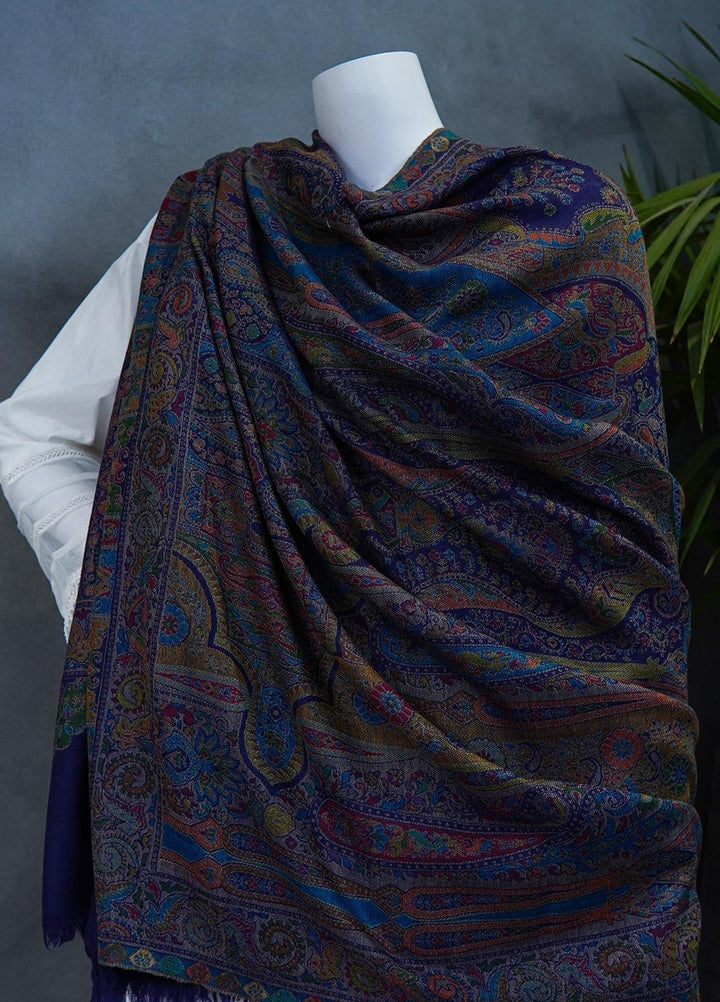 Sanaulla Exclusive Range  Jamawar  Shawls MAMA-42 Blue-3 - Pashmina Shawls