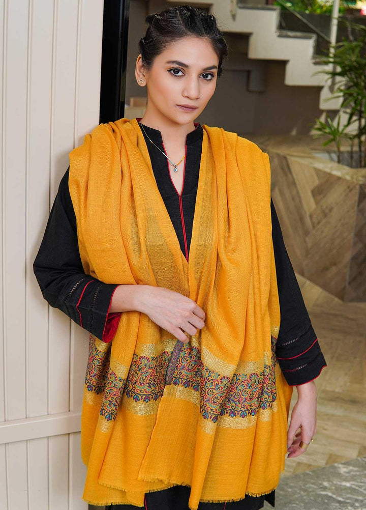 Sanaulla Exclusive Range  Pashmina  Shawls MAMA-44 Yellow - Pashmina Shawls