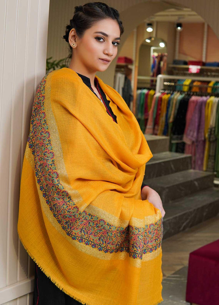 Sanaulla Exclusive Range  Pashmina  Shawls MAMA-44 Yellow - Pashmina Shawls
