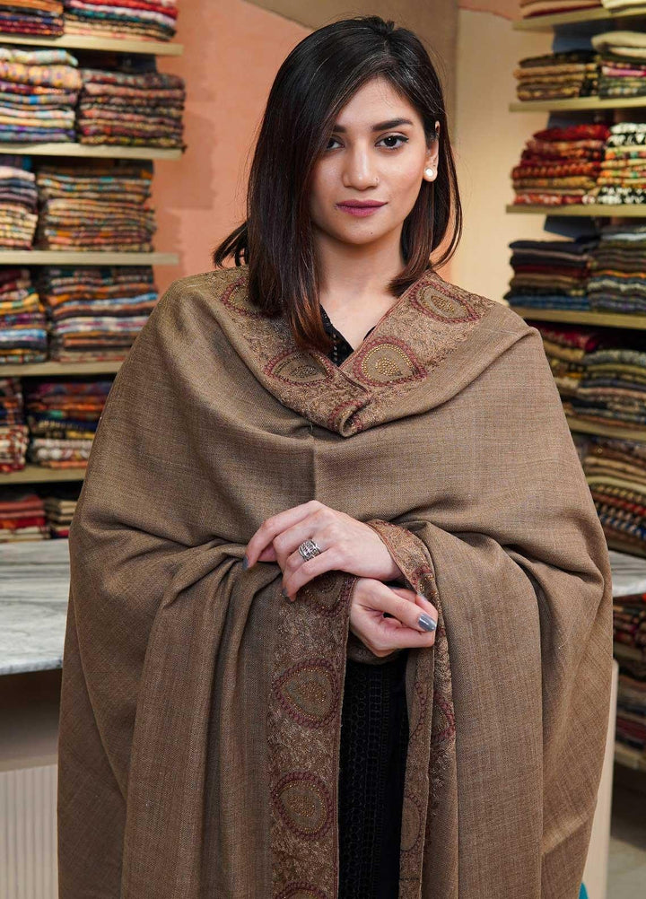 Sanaulla Exclusive Range  Pashmina  Shawls MAMA-51 Brown-3 - Pashmina Shawls