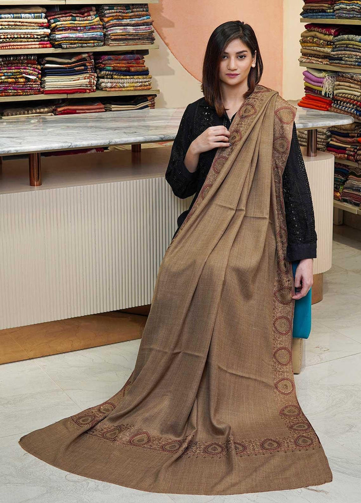 Sanaulla Exclusive Range  Pashmina  Shawls MAMA-51 Brown-3 - Pashmina Shawls