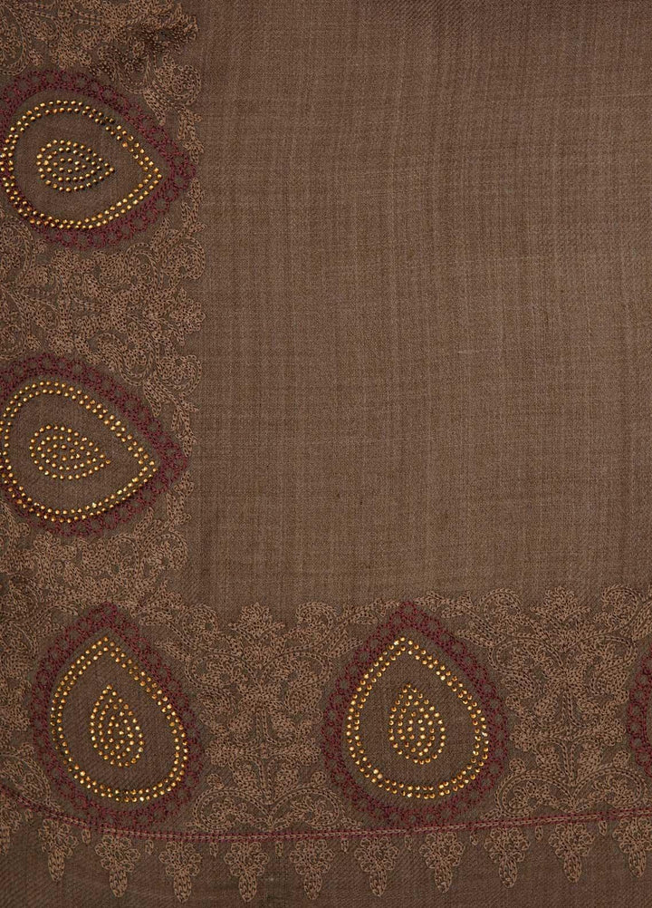 Sanaulla Exclusive Range  Pashmina  Shawls MAMA-51 Brown-3 - Pashmina Shawls