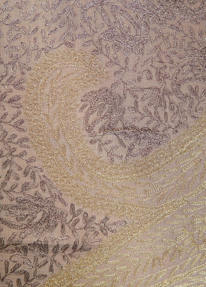 Sanaulla Exclusive Range  Pashmina  Shawls Arri Jaal Kunj Tilla KPS-10 Fawn-01  - Pashmina Shawls