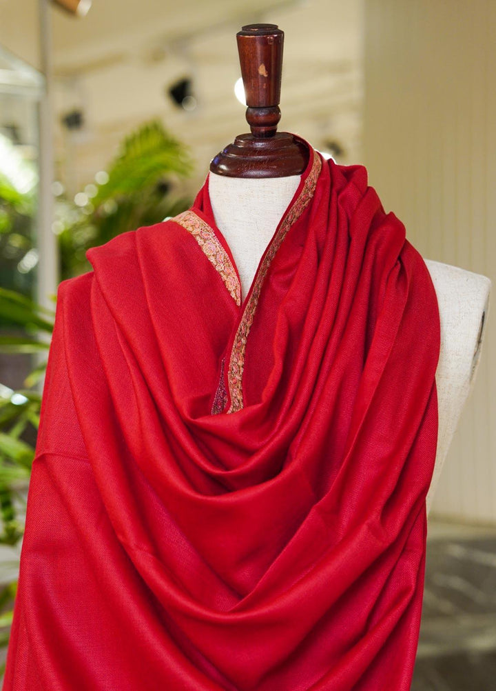 Sanaulla Exclusive Range  Pashmina  Shawls MAMA-14 Red-2 - Pashmina Shawls