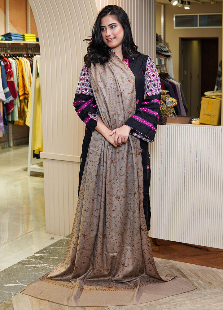 Sanaulla Exclusive Range  Pashmina  Shawls MAMA-17 Brown-1 - Pashmina Shawls