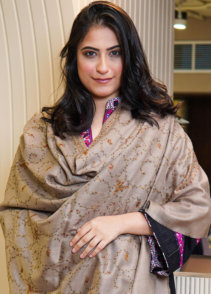 Sanaulla Exclusive Range  Pashmina  Shawls MAMA-17 Brown-1 - Pashmina Shawls