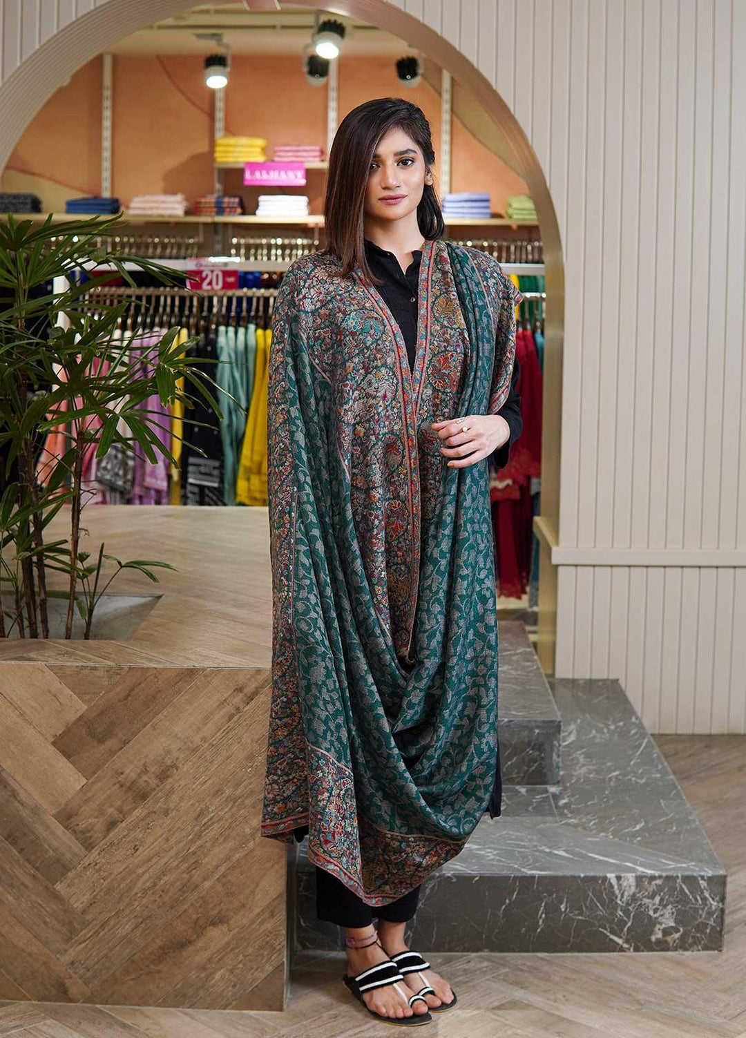 Sanaulla Exclusive Range  Pashmina  Shawls MAMA-33 Multi-3 - Pashmina Shawls