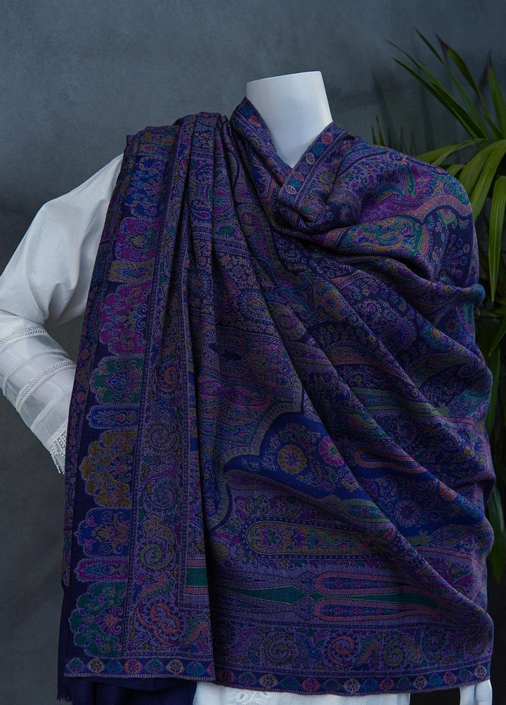 Sanaulla Exclusive Range  Jamawar  Shawls MAMA-42 Blue-4 - Pashmina Shawls