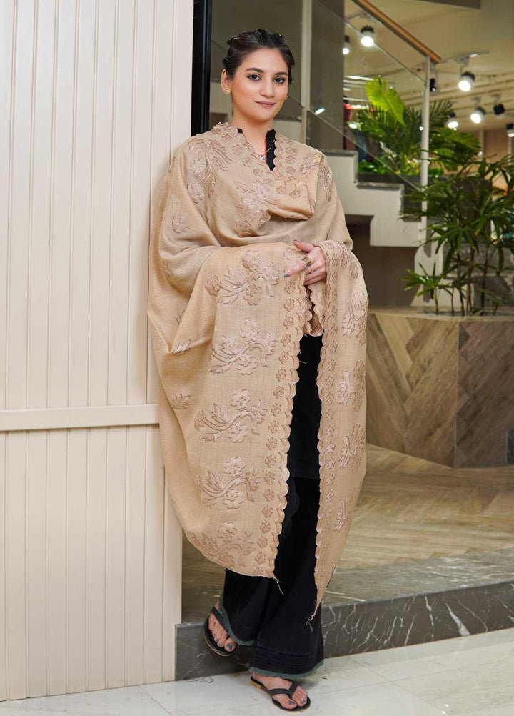 Sanaulla Exclusive Range  Pashmina  Shawls MAMA-49 Fawn-1 - Pashmina Shawls