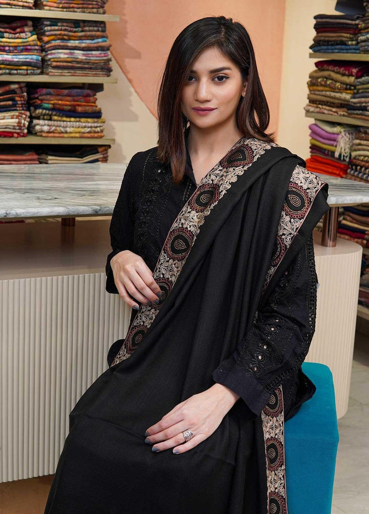 Sanaulla Exclusive Range  Pashmina  Shawls MAMA-51 Black - Pashmina Shawls