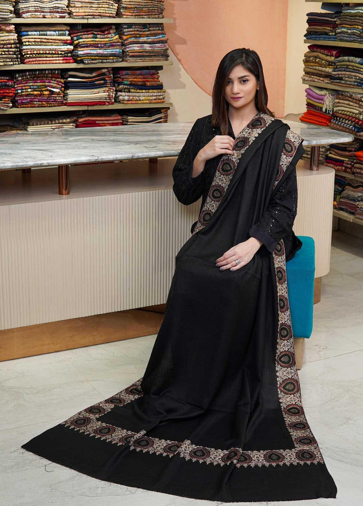 Sanaulla Exclusive Range  Pashmina  Shawls MAMA-51 Black - Pashmina Shawls
