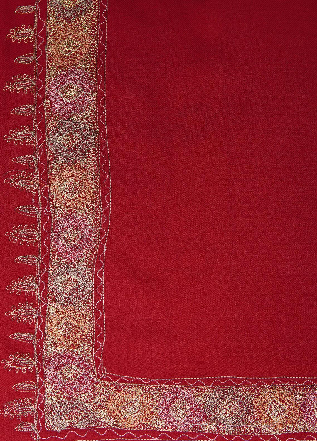 Sanaulla Exclusive Range  Pashmina  Shawls Tilla Neem Dour KPS-03 Red - Pashmina Shawls
