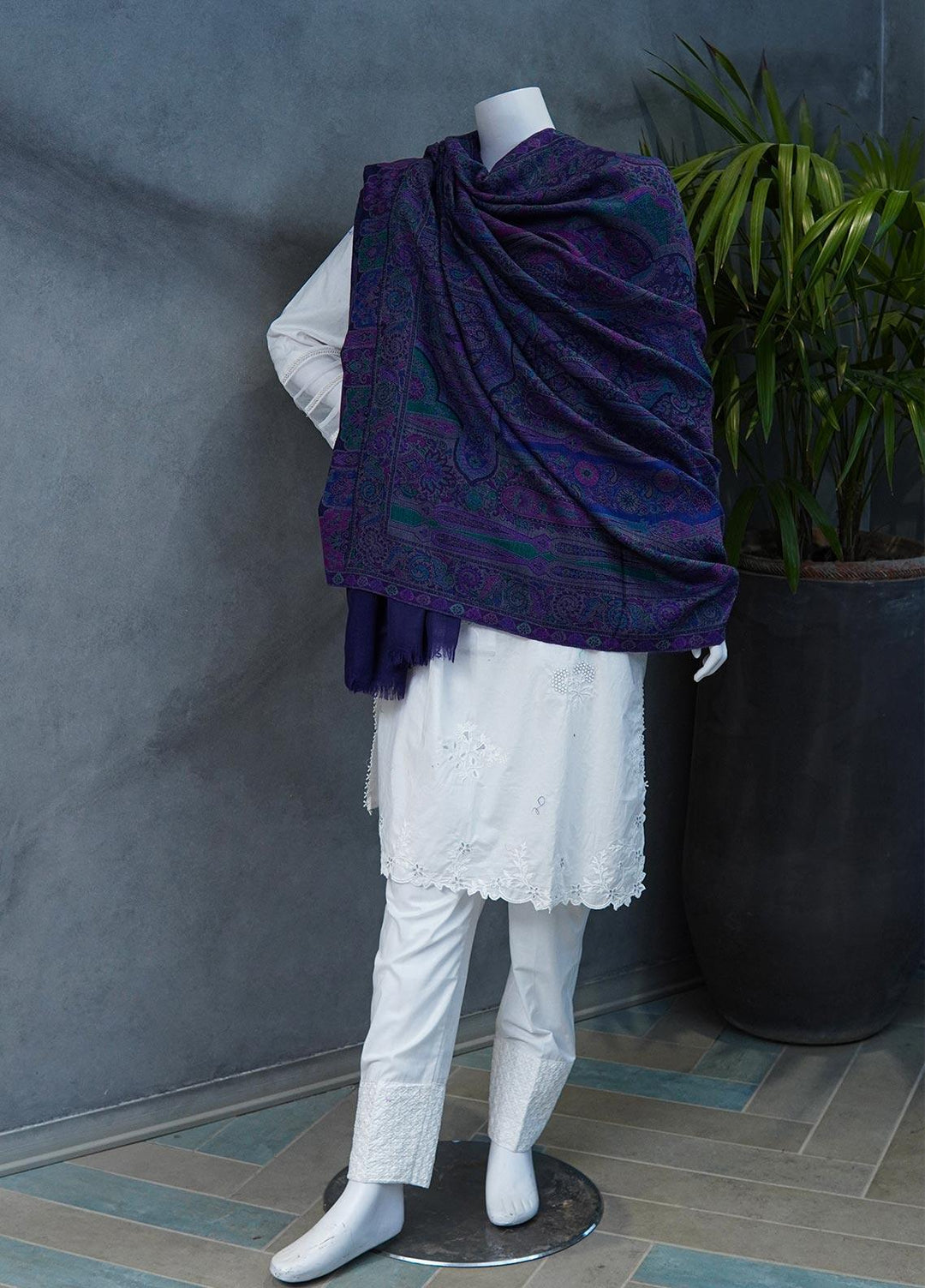 Sanaulla Exclusive Range  Jamawar  Shawls MAMA-42 Blue-5 - Pashmina Shawls