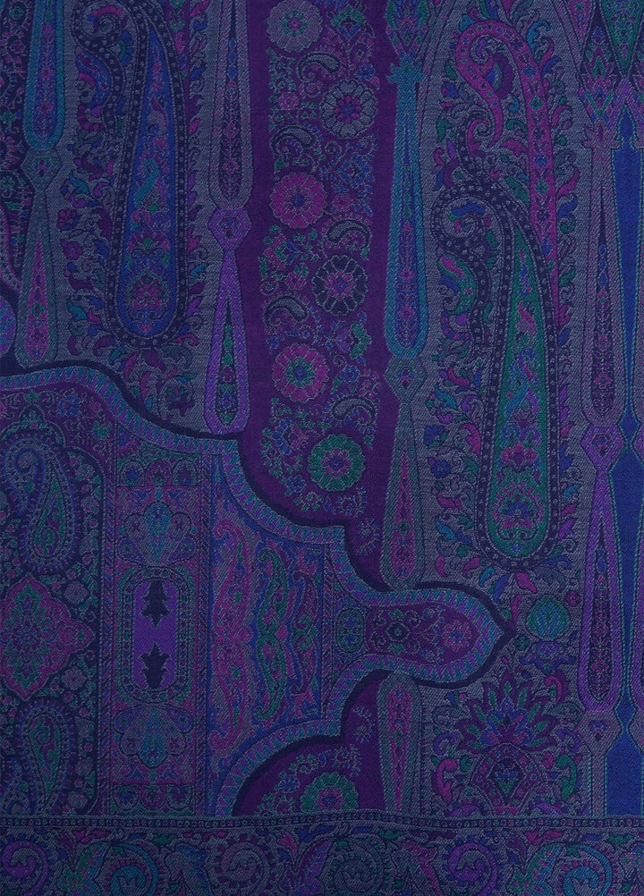 Sanaulla Exclusive Range  Jamawar  Shawls MAMA-42 Blue-5 - Pashmina Shawls