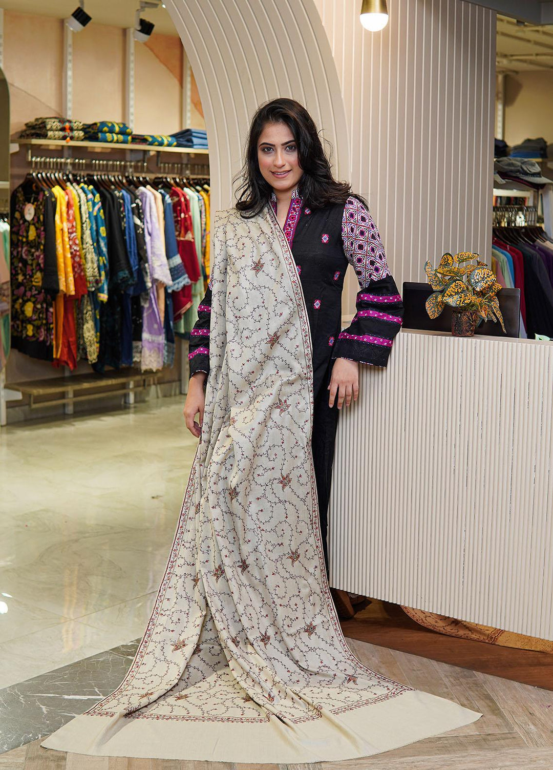 Sanaulla Exclusive Range  Pashmina  Shawls MAMA-17 Fawn-1 - Pashmina Shawls