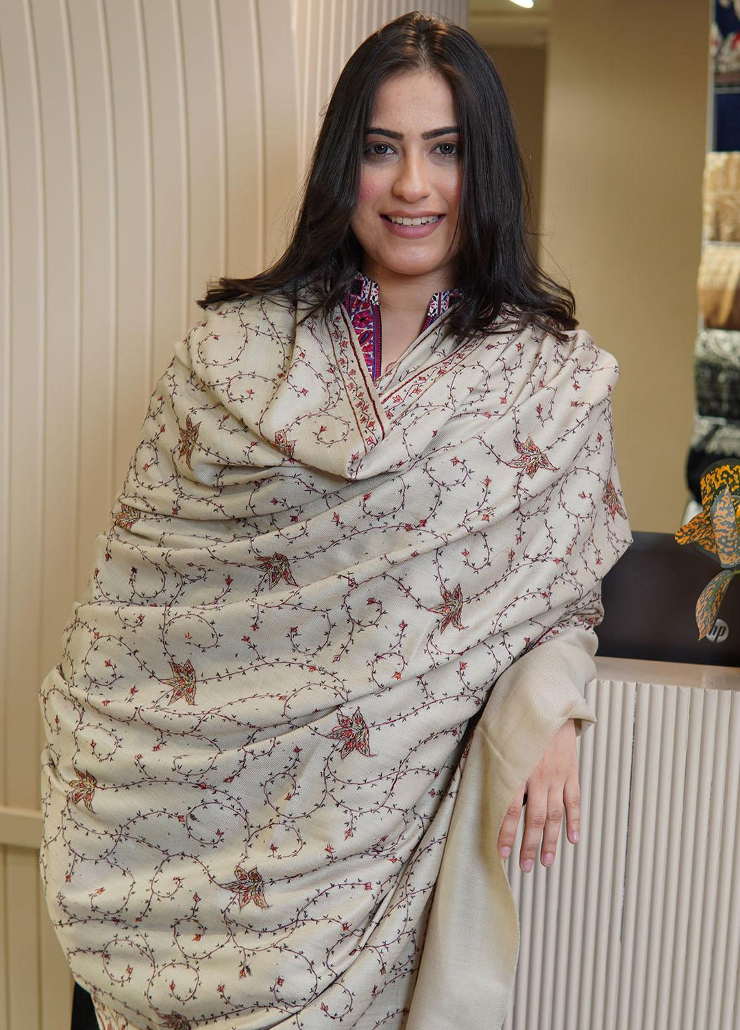 Sanaulla Exclusive Range  Pashmina  Shawls MAMA-17 Fawn-1 - Pashmina Shawls