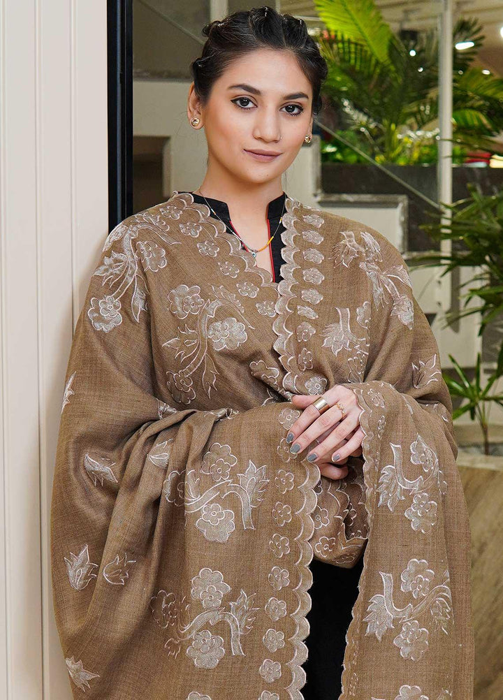 Sanaulla Exclusive Range  Pashmina  Shawls MAMA-49 Brown-2 - Pashmina Shawls