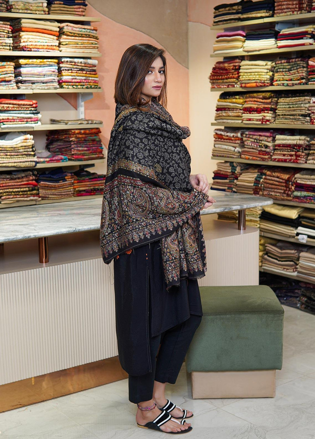 Sanaulla Exclusive Range  Pashmina  Shawls MAMA-33 Multi-6 - Pashmina Shawls