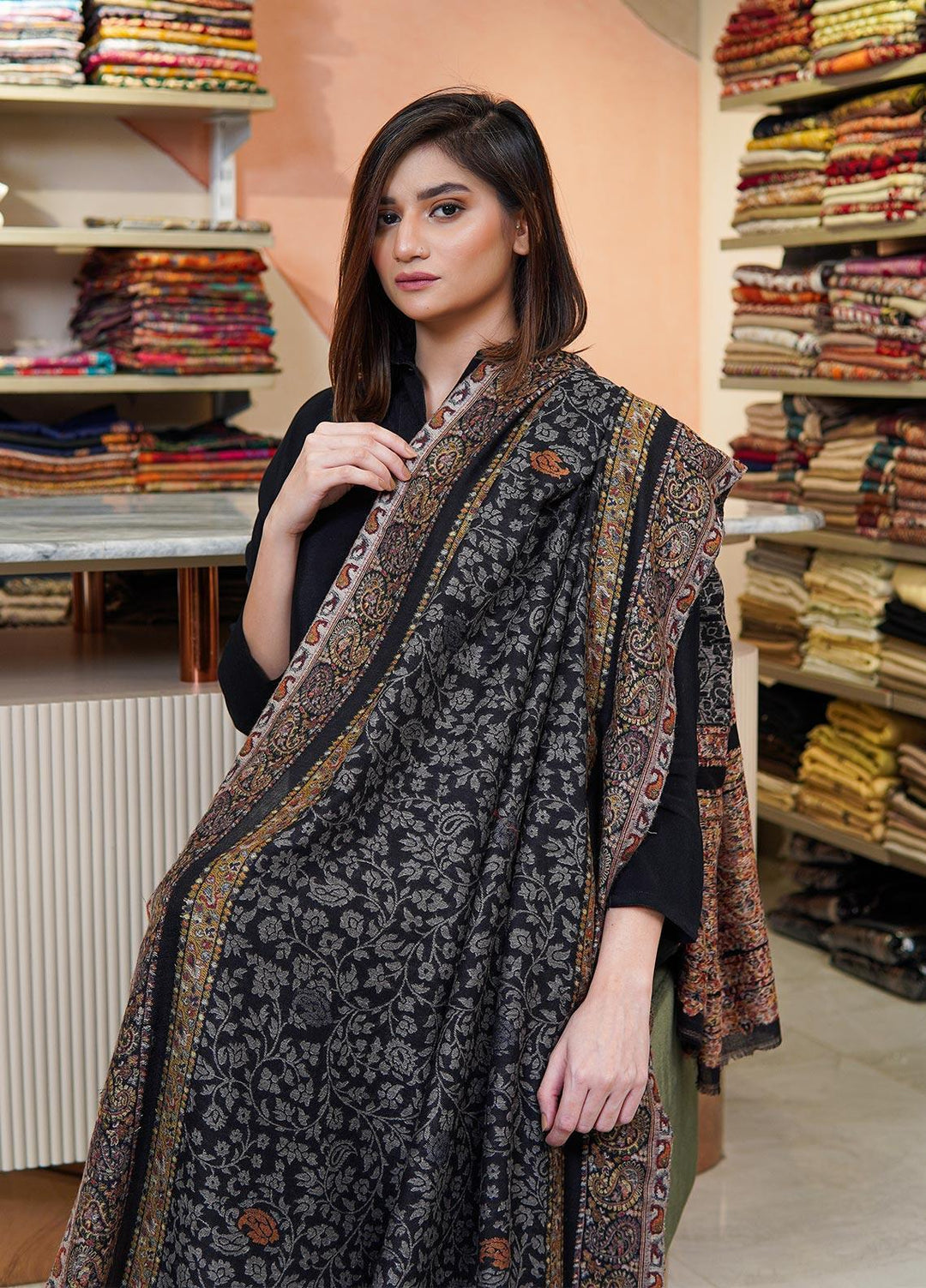 Sanaulla Exclusive Range  Pashmina  Shawls MAMA-33 Multi-6 - Pashmina Shawls