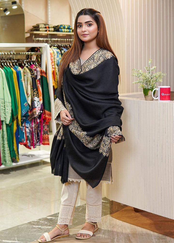 Sanaulla Exclusive Range  Pashmina  Shawls Mh Tilla Kallah Dour Ght KPS-18 Black02 - Pashmina Shawls