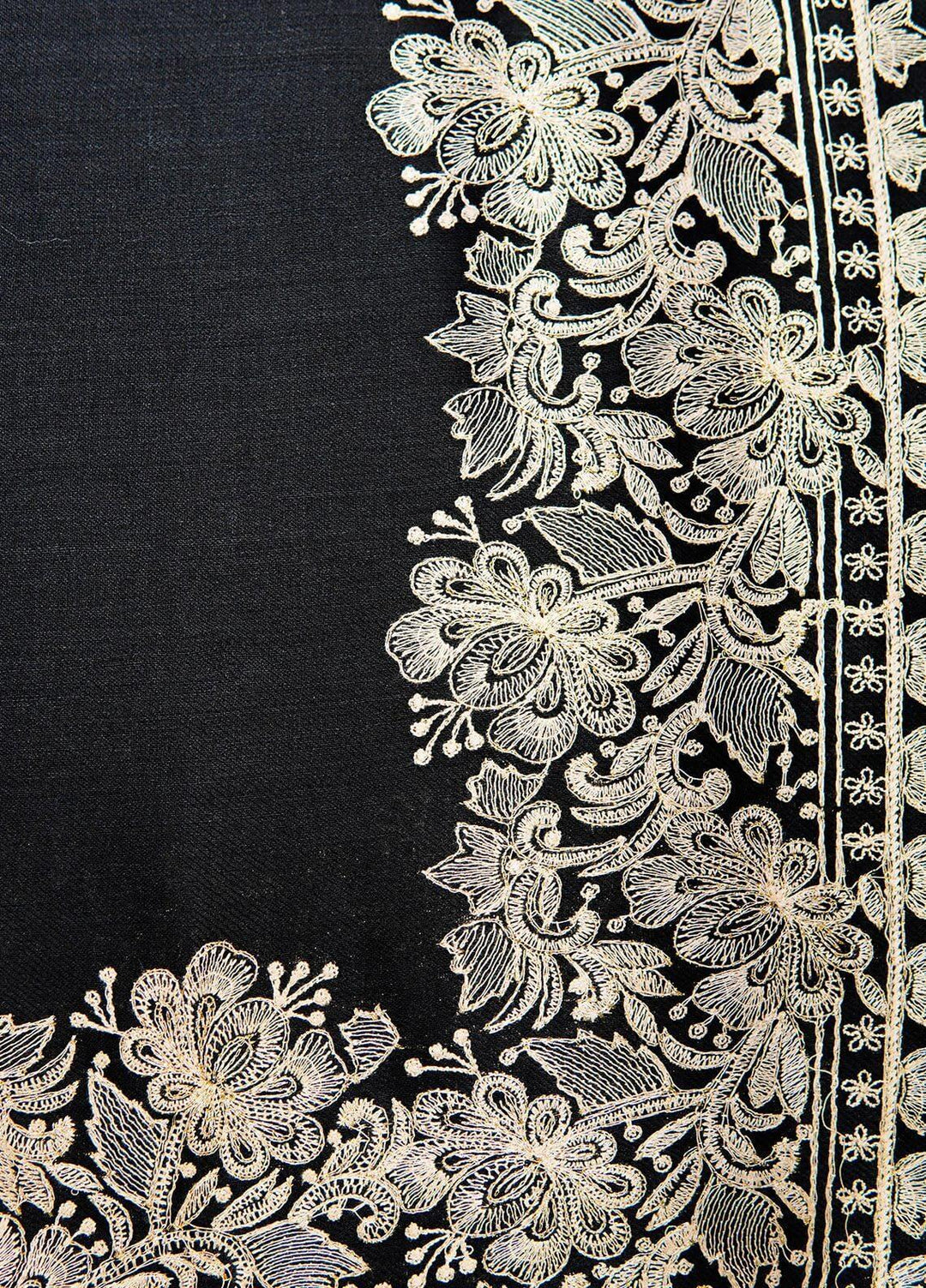 Sanaulla Exclusive Range  Pashmina  Shawls Mh Tilla Kallah Dour Ght KPS-18 Black02 - Pashmina Shawls