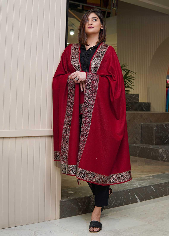 Sanaulla Exclusive Range  Pashmina  Shawls Self Patti Acrylic KPS-06 Red - Pashmina Shawls
