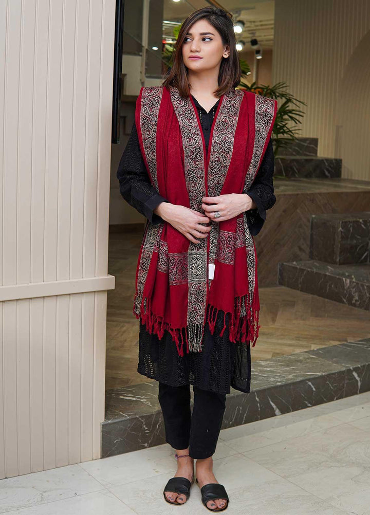 Sanaulla Exclusive Range  Pashmina  Shawls Self Patti Acrylic KPS-06 Red - Pashmina Shawls