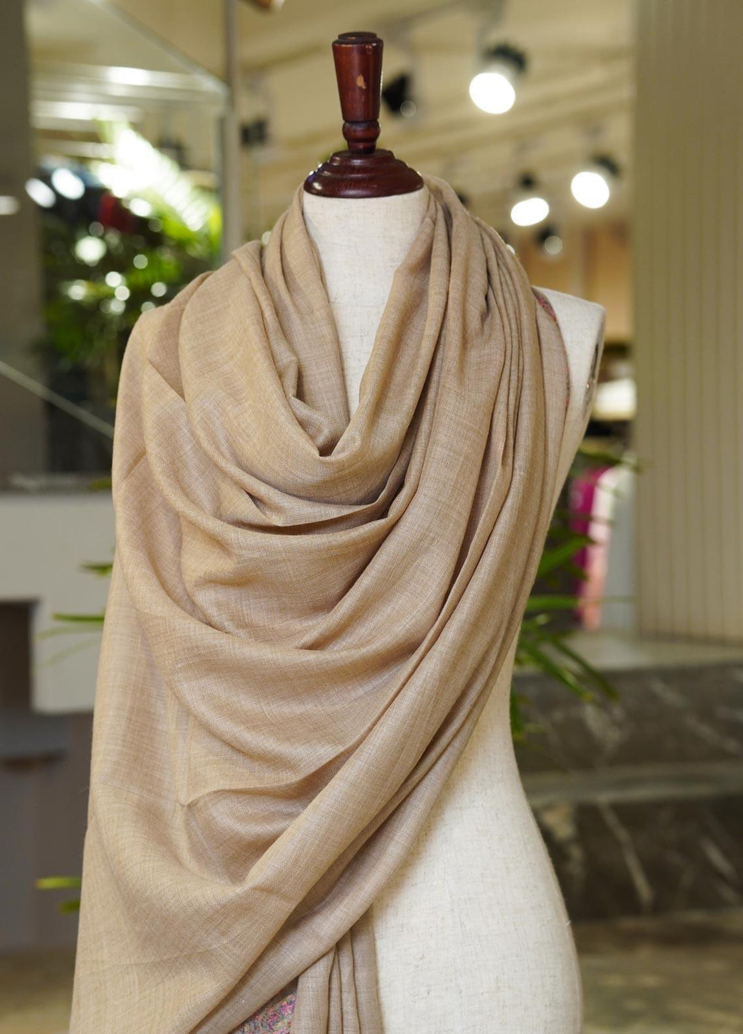 Sanaulla Exclusive Range  Pashmina  Shawls MAMA-15 Fawn-3 - Pashmina Shawls